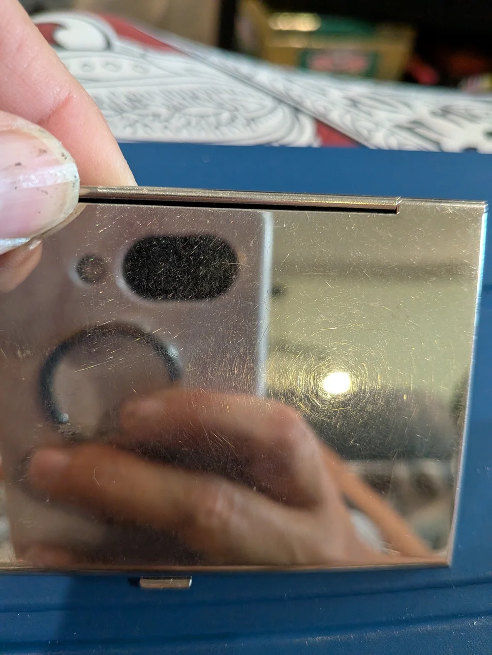 Vintage Ribbed Metal Compact Mirror